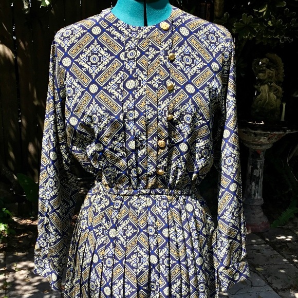 Talbots Vintage 80’s Baroque Pleated Dress - Picture 4 of 6